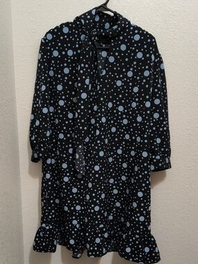 Who What Wear Navy Dress with Light Blue Polka Dots. Neck Wrap Tie. XL
